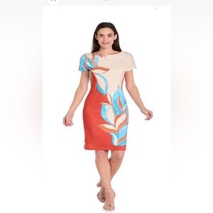 R&M Richards Cream and Orange Midi Dress